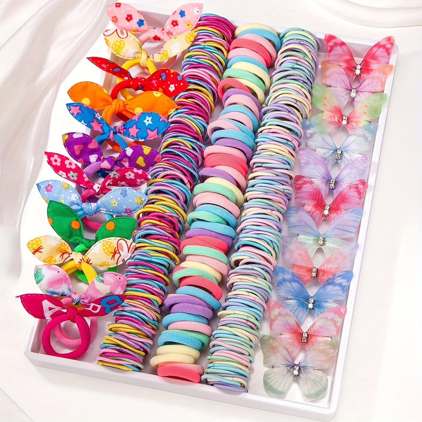 267pcs Girls' Multicolor Hair Tie Butterfly Clip Set, Cute Bunny Ears Headband High Elasticity Elastic Band Styling Accessories Colorful Flower Barrettes Hair Clips