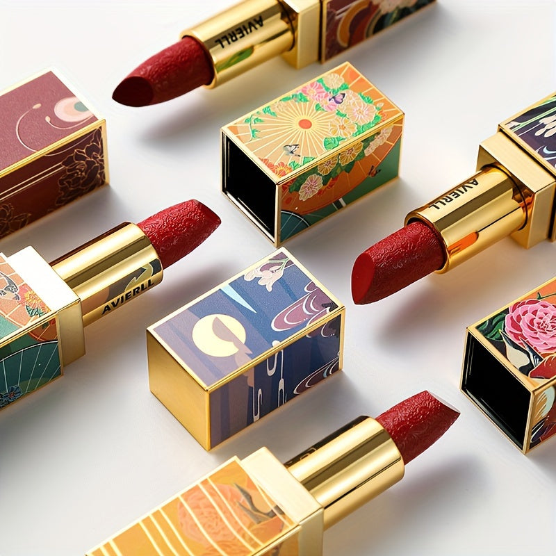 Exquisite Matte Velvet Lipstick Set - Moisturizing, Non-Sticky, Smudge-Proof, Waterproof, Lipstick - Perfect Festival Gift For Women - Chinese Traditional Printed Valentine's Day Gifts, Lunar New Year Gifts