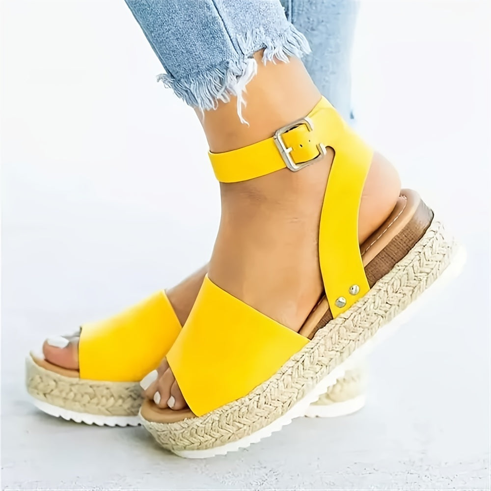 Chic Womens Open Toe Platform Espadrilles - Ankle Strap, Lightweight, Non-Slip Sole - Versatile Summer Sandals