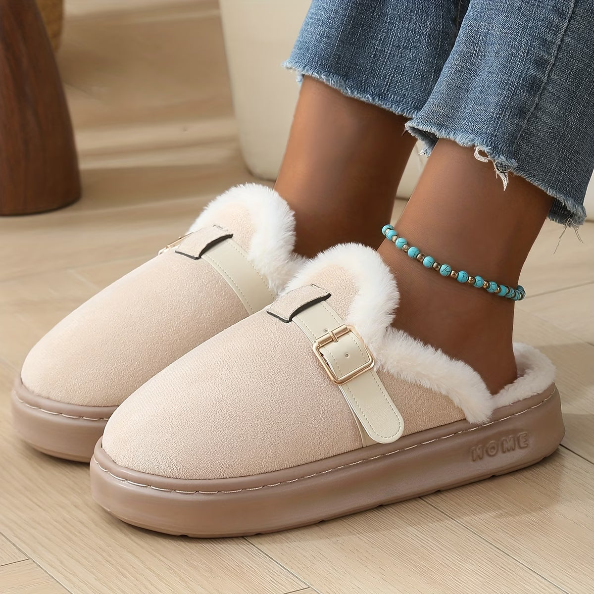 Plush Bow Decoration Women's Slippers