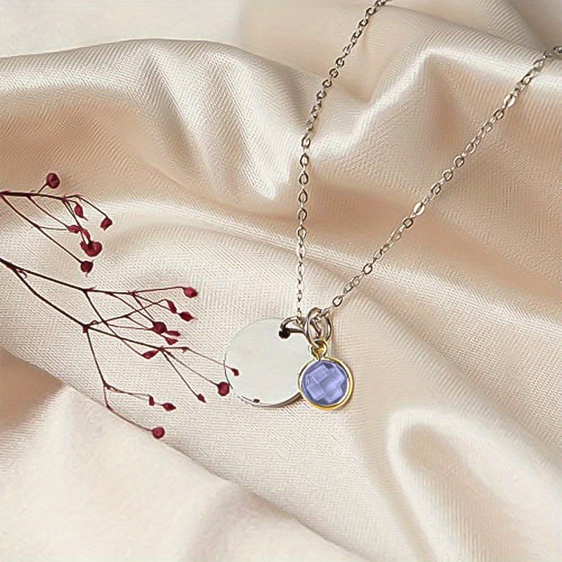 Birth Flower Engraved Necklace - Personalized Name Necklace with Birthstone and Customizable Record Time - Unique Mom Grandma Gift Idea with 12 Varieties of Birth Gemstones