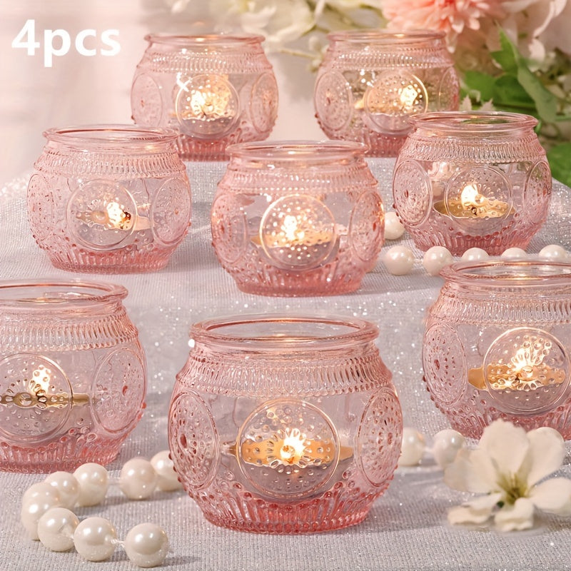 Glass Tea Light Candle Holders, Polished Finish, Flower Theme, Tabletop Mount, Versatile for Wedding, Shower, Party Decoration, Ideal for Christmas, Halloween, Easter, Thanksgiving, Valentine'S Day