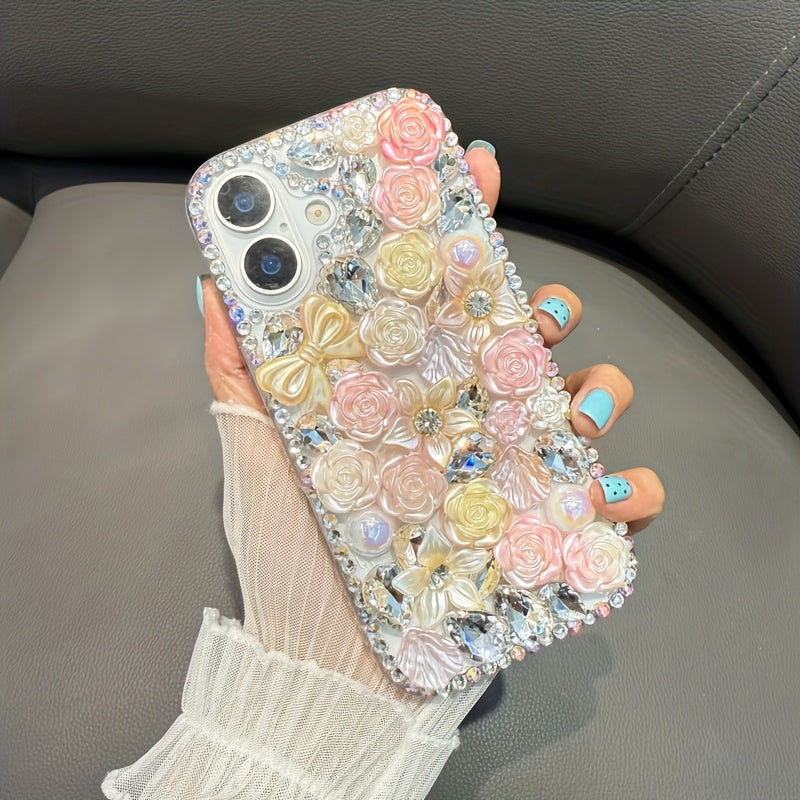 Phone Case - Fashionable And Luxurious Colorful Resin Flower Phone Case with Rhinestones And Pearls, Suitable for Iphone 17 Pro Max/16 Plus/Xr/7G, Designed to Prevent Drops