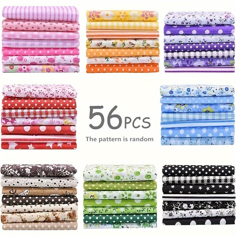 56pcs Patchwork Cloth Set, Flower Cloth, Cotton Blend Cloth, For DIY Sewing Scrapbooking Quilting Craft Patchwork 10cm*10cm/25cm*25cm