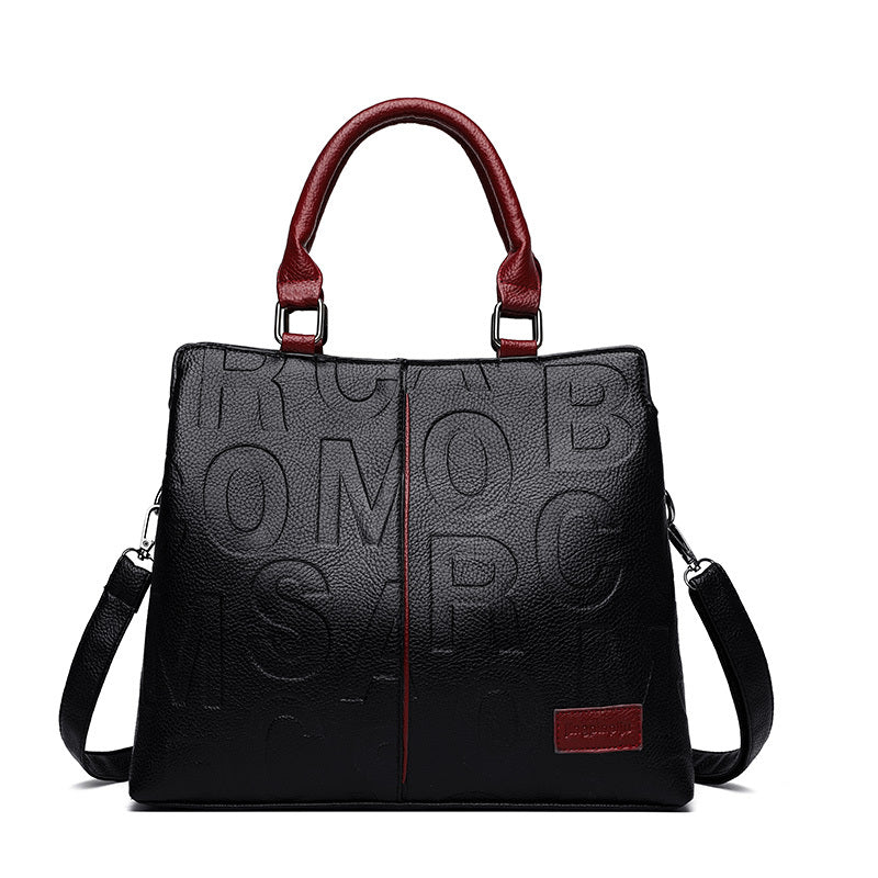 Chic Solid Color Letter-Embossed Handbag – Versatile, Foldable, Secure Zip & Removable Strap, Polyester-Lined for Daily Elegance (8.4x8.6x3.5) Inch