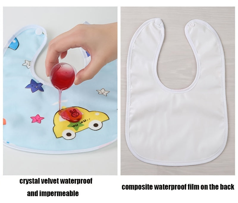 4/6pcs Set Random Style Children's Crystal Velvet Bib Bib Cartoon Newborn Waterproof Drool Towel Male and Female Baby U-shaped Eating Pocket