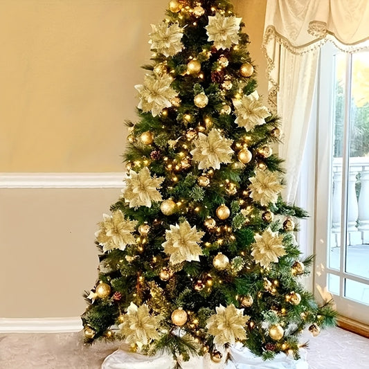 60-Piece 5.5-Inch Shiny Double-Layer Pink Edge - Christmas Floral Strips with Tree Decor and Wreath Accessories - Ideal for Holiday Parties & Weddings - Includes 30 Flower Branches + 30 Clips
