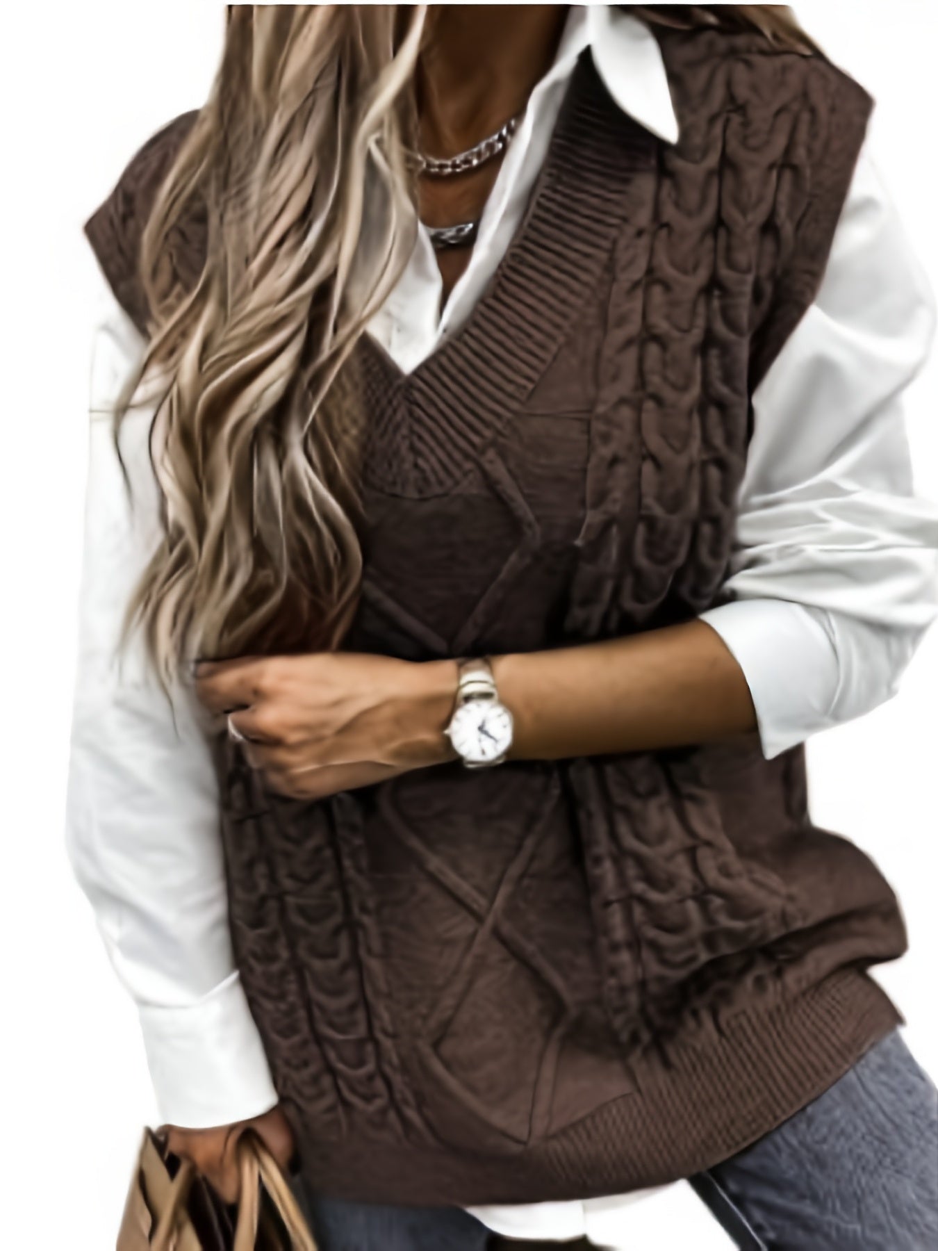 Women'S Sleeveless V-Neck Sweater Vest | Medium Stretch, Rib, Casual Style for Spring/Fall