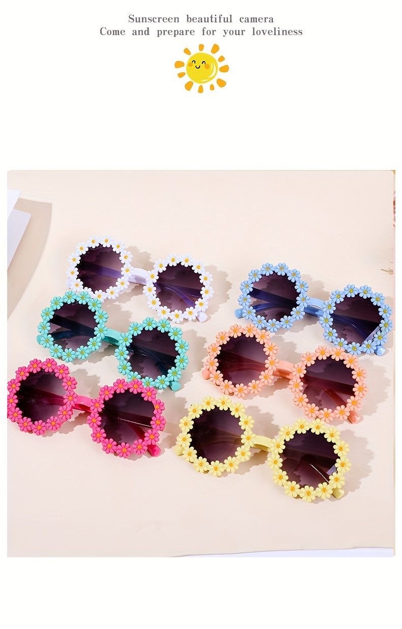 Trendy Cute Fresh Charming Daisy Flower Round Fashion Glasses, For Boys Girls Outdoor Sports Party Vacation Travel Supply Photo Prop