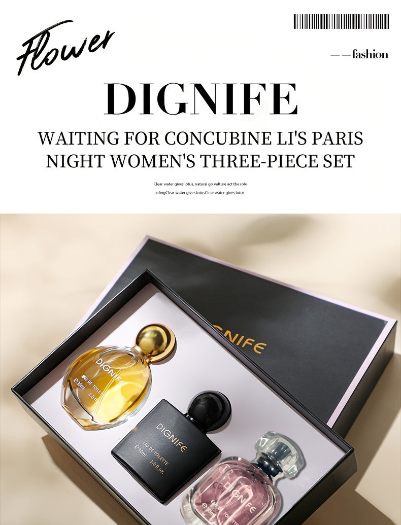 DIGNIFE Paris Night Gift Box Women's Eau De Parfum perfume 3pcs Set Body spray Vanilla Sweet Food Fuqi Flower Tone Lasting Fragrance Holiday Gift Box Preferred