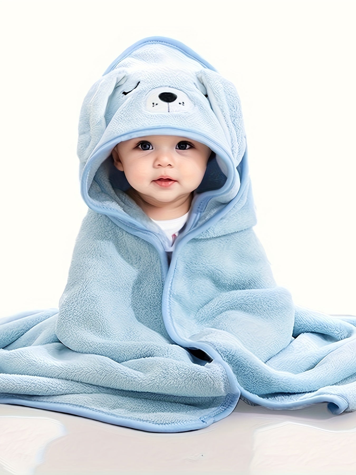 Baby Boy's 3D Animal Ear Bathrobe, Plain Cartoon Pattern, Soft Breathable Strong Absorbency, Baby Bath Towel, Can Be Used As A Quilt, Nap Blanket, Stroller Blanket.