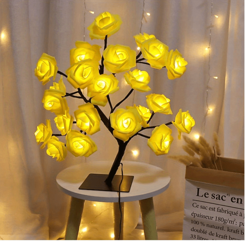 1pc LED Rose Flower Table Lamp, Valentine Tree Fairy Lights 24LED Rose Flower Tree Lights Valentine's Day USB Table Lamp Fairy Maple Leaf Night Light Home Party Christmas Wedding Bedroom Decoration Gift