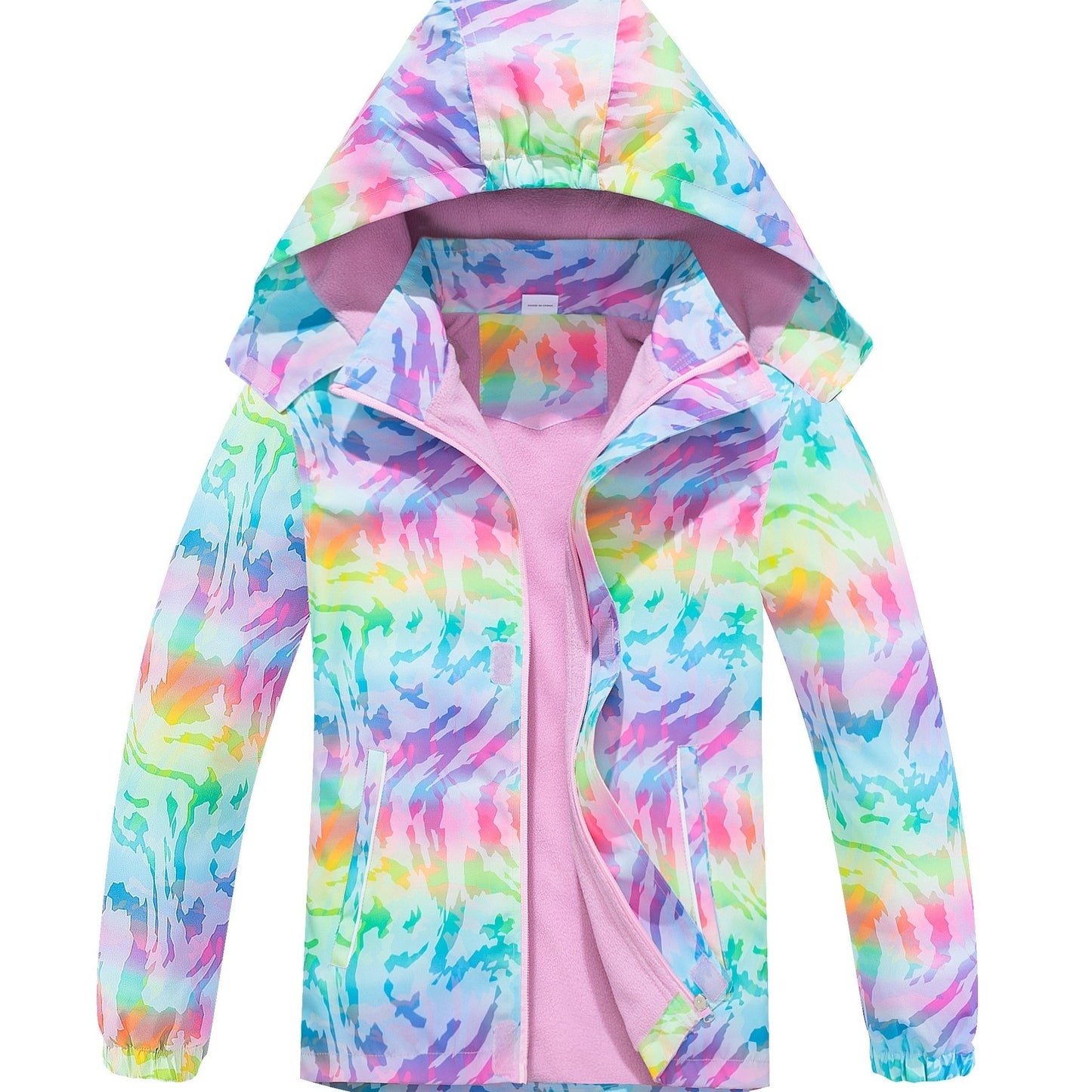 Vibrant Rainbow Camo Rain Jacket for Kids - Waterproof, Lightweight, Hooded, Fleece Lined, Windbreaker Coat with Removable Hood for Outdoor Play - Perfect for Rainy Days and Casual Wear
