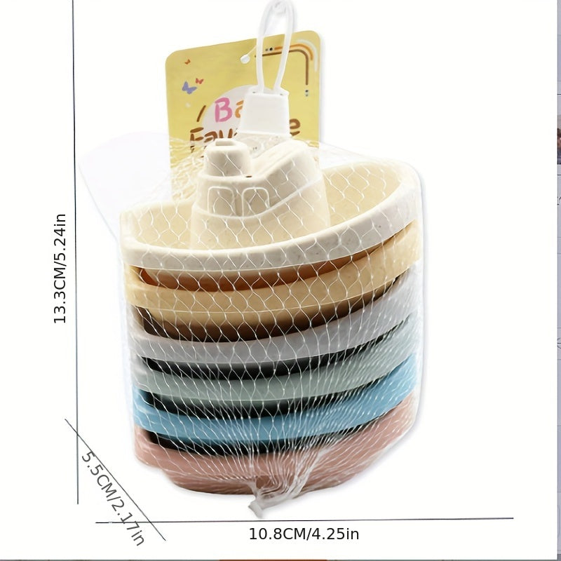 [Fun Sailing Toy] 6pcs Stacking Toy Set | Sailing Small Boats, Stacking Cups, Early Education Building Blocks, And Children's Bath And Beach Toys