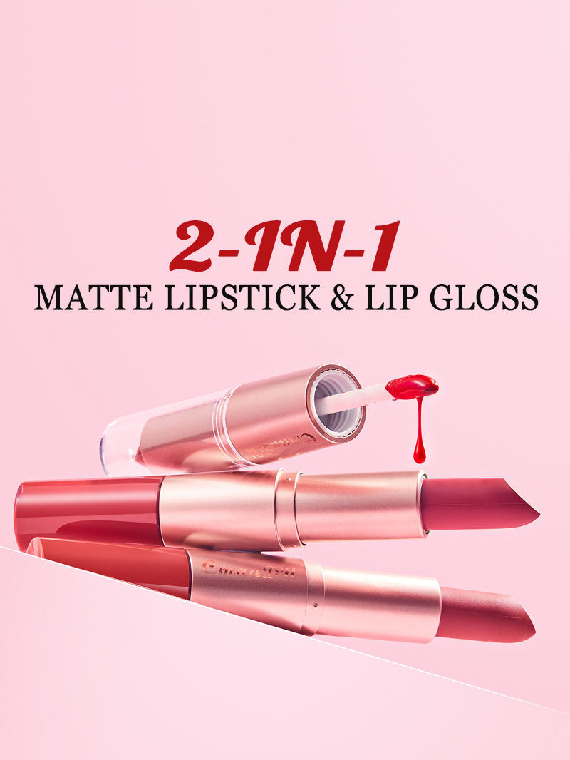 Long-Lasting 3-Color Lipstick & Lip Gloss Set - Double Headed Design for Natural, Lustrous Texture - Perfect Valentine's Day Gift for Women Valentine's Day Gifts