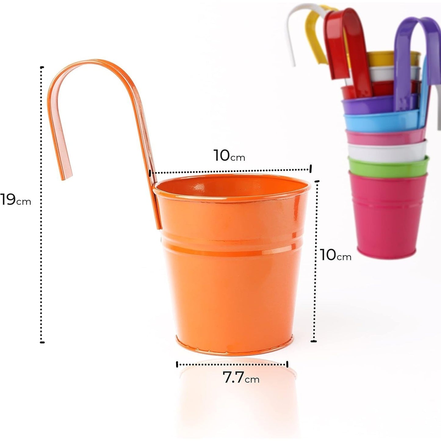 Hanging Plant Pots Large Metal Flower Pot Vase Bucket Fence Hanging Garden Planter With Drainage Hole For Balcony Home Decor (10pcs with Assorted 10 Colours)