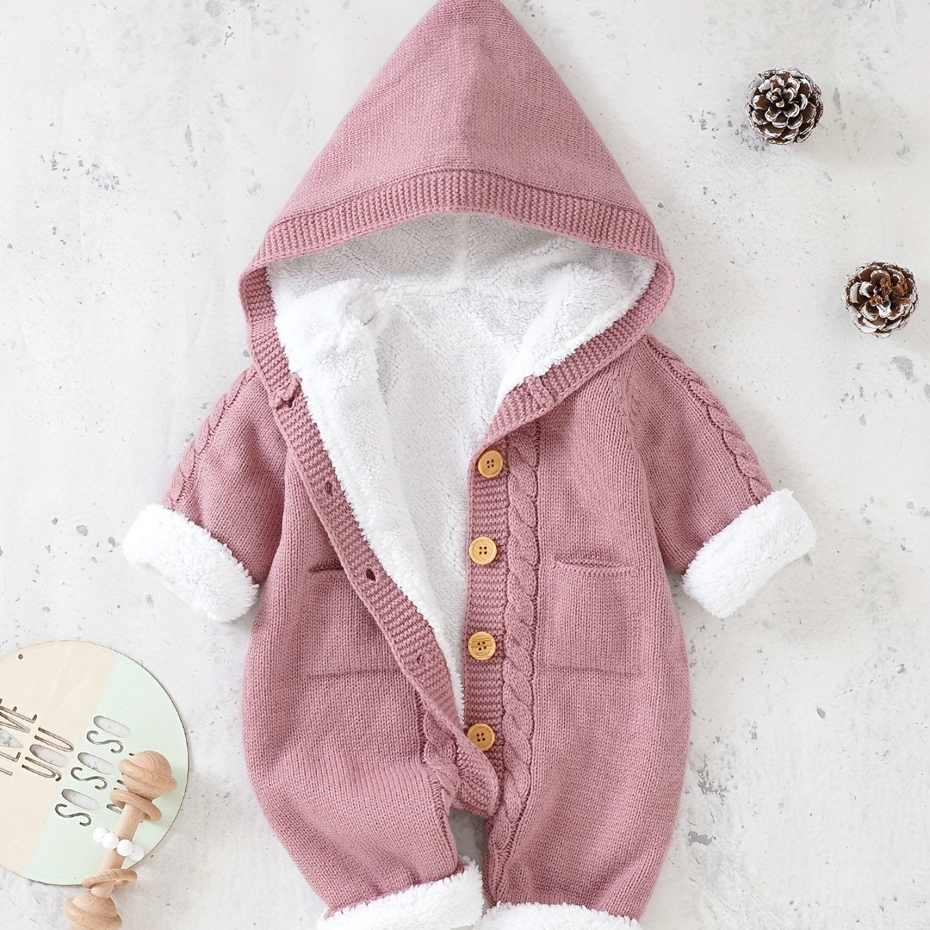 [Knit | Jumpsuit] Long Sleeve Hooded Newborn Boys And Girls Knitted Jumpsuit With Pants