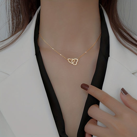 1pc, Exquisite Double Peach Heart Pendant Necklace - Stylish Metal Alloy Jewelry with Elegant Design, Perfect for Daily Wear, Party, Mothers Day, Valentines Day, and Birthdays - A Charming Clothing Accessory and Festival Gift