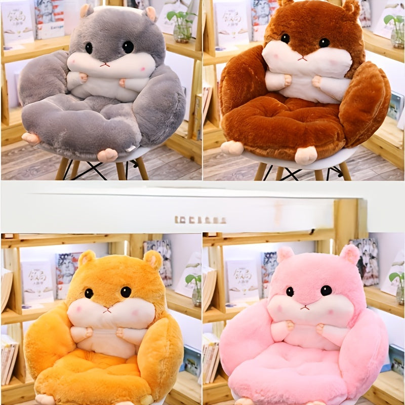 Cute Seat Cushion Hamster Shape Lazy Sofa, Cozy Warm Skin-Friendly Plush Office Chair Pads, Integrated Thickened Reading Pads, 17.7''×15.7'', (Color: Grey/Pink/Dark Brown/Light Brown)