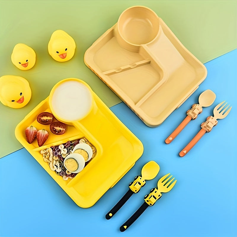 Children's Tableware Cartoon Racing Dinner Plate + Fork Spoon Independent Eating Divided Complementary Food Bowl Baby Suction Cup Non-slip Dinner Plate