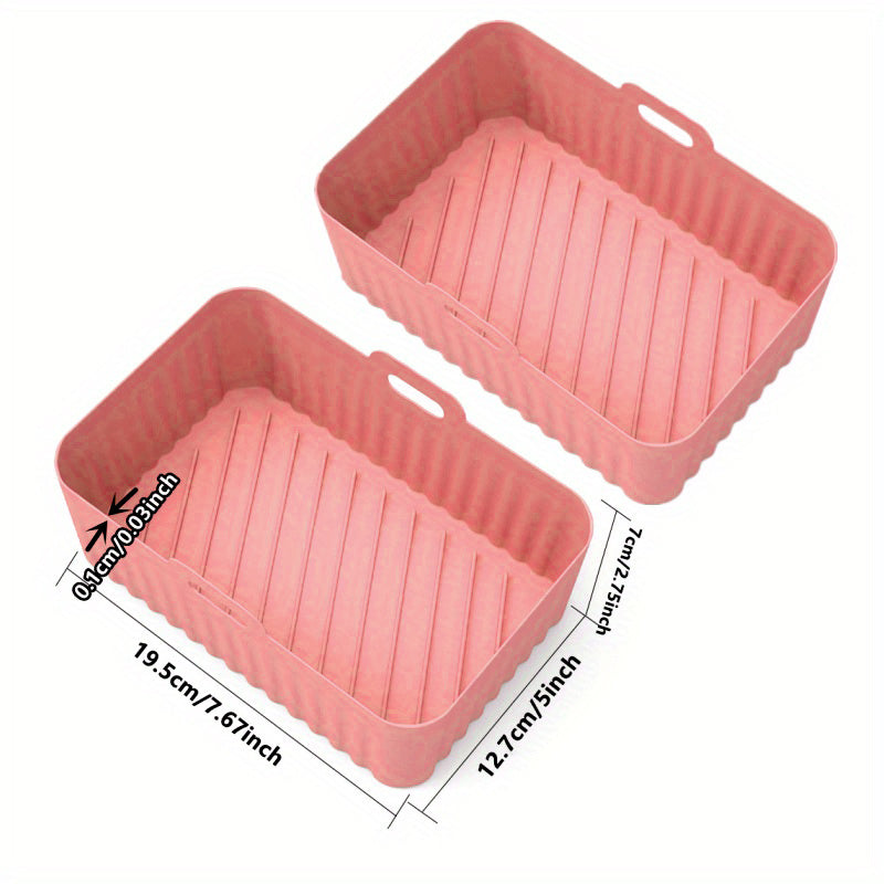 1/2pcs Square Air Fryer Silicone Pots - Reusable Non-Stick Baking Trays with Handles, High-Temp Resistant Oven & Air Fryer Liners, 19.48x12.7x6.99 cm, Easy Clean (Black/Red/Blue/Grey), Air Fryer Silicone Liners