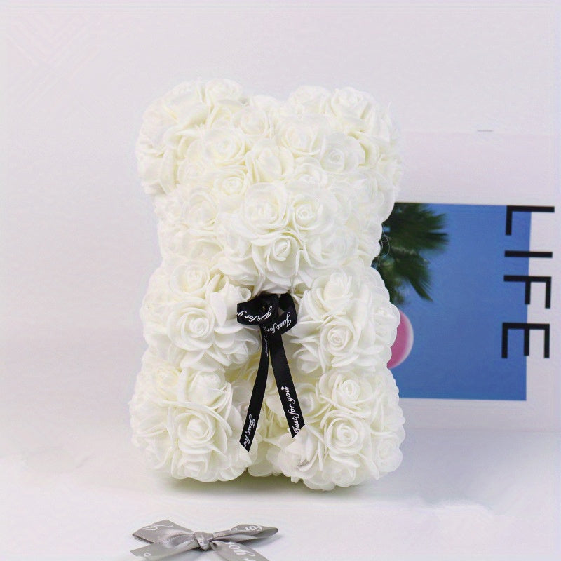 Single Artificial Rose Bear - Soft, Realistic, and Lifelike Flower Petals, Exquisite Craftsmanship, Romantic Gift for Every Occasion, Anniversary, Birthday, Wedding, Valentine's Day, and More - No Box Included