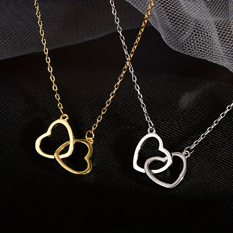 1pc, Exquisite Double Peach Heart Pendant Necklace - Stylish Metal Alloy Jewelry with Elegant Design, Perfect for Daily Wear, Party, Mothers Day, Valentines Day, and Birthdays - A Charming Clothing Accessory and Festival Gift