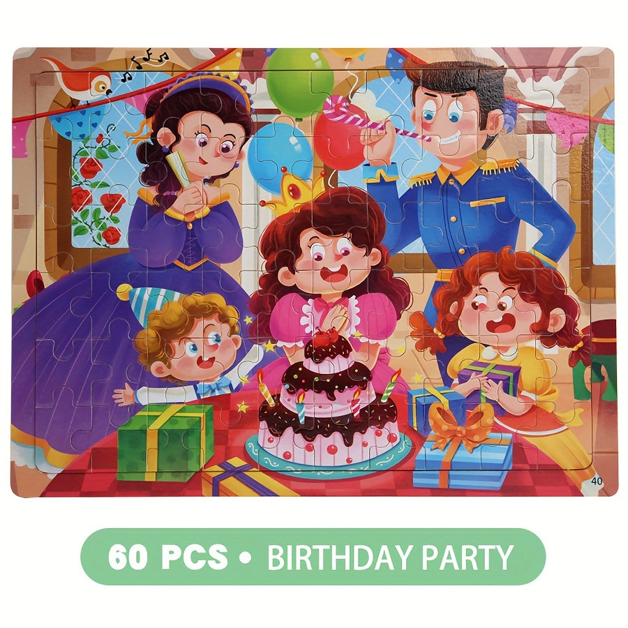60pcs Wooden Large Piece Children's Cartoon Puzzle, Early Education Enlightenment Education Hands-on Ability Assembled Cute Mermaid Cartoon Character