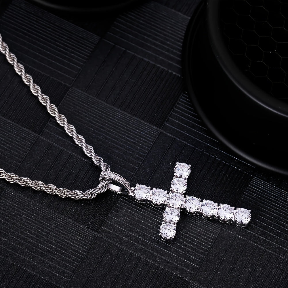 Hip Hop Cross Copper With 4mm Zirconia 14K Golden Plated Pendant Necklace