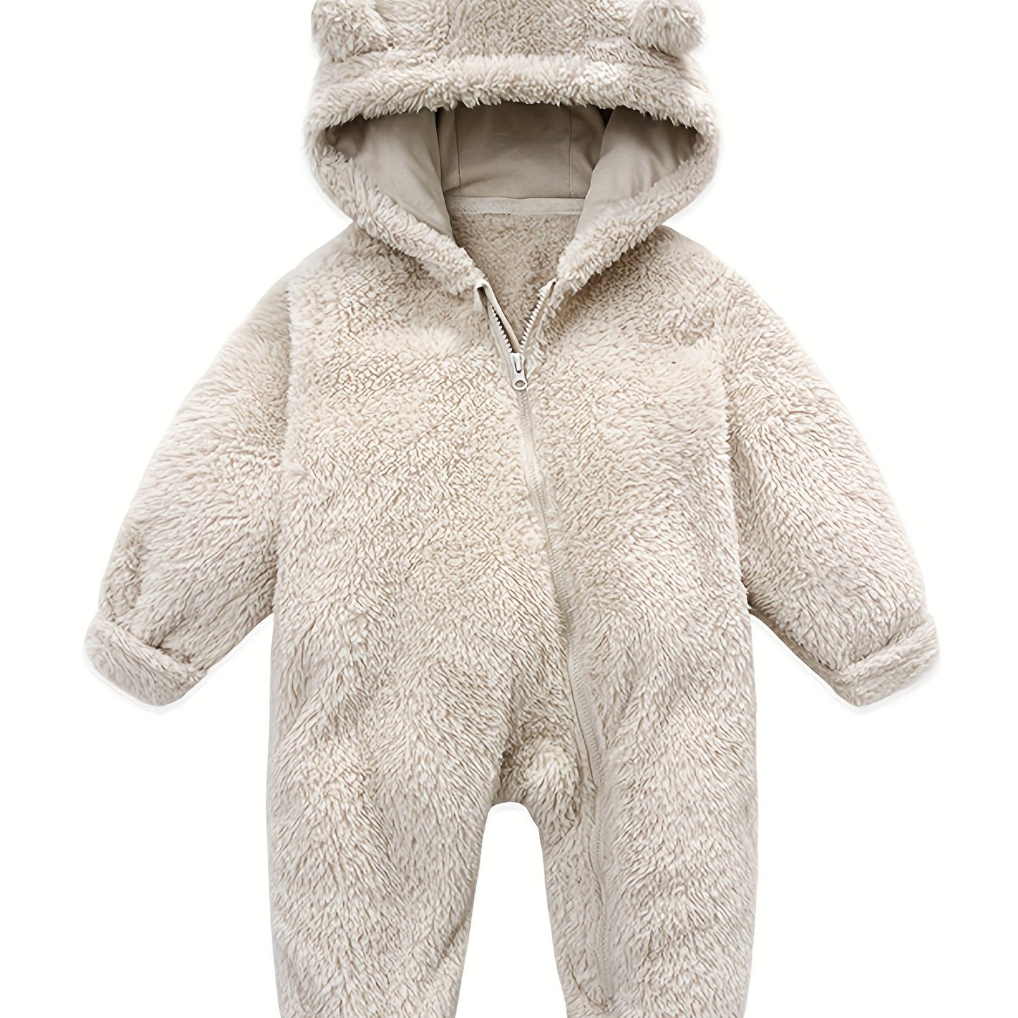 Skytwo Cozy Navy Blue Polar Fleece Baby Jumpsuit with Cute Bear Ears Hood - Soft, Warm, Windproof, Easy-Diaper Zipper, Elastic Cuffs for Winter Comfort, Baby Romper, Perfect for Outdoor