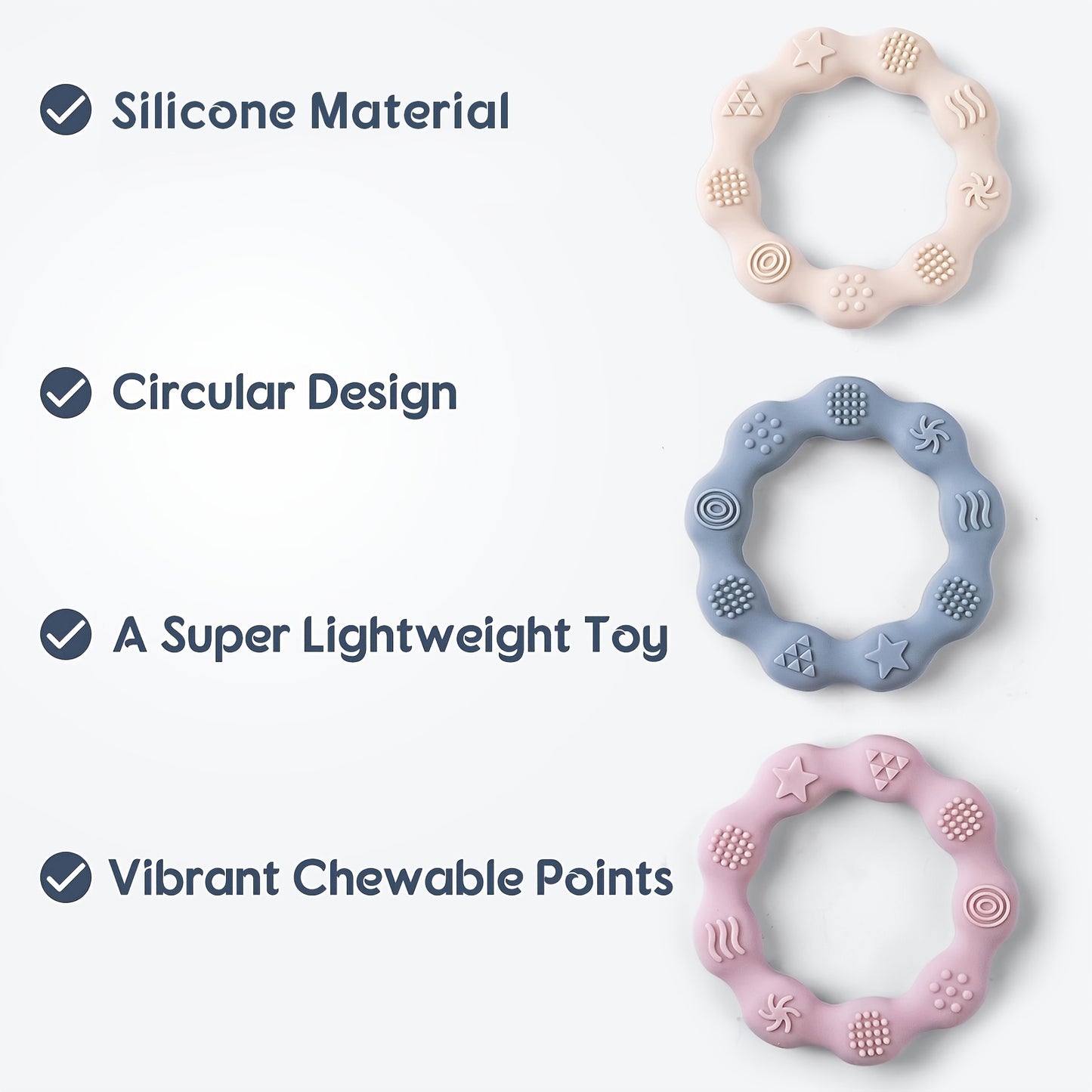 TYRY.HU Baby Teething Ring for 6+ Months - Soft Silicone Teether Toy with Textured, Newborn Gum, Dishwasher - Suitable for 0-2 Years (Bright,,,)