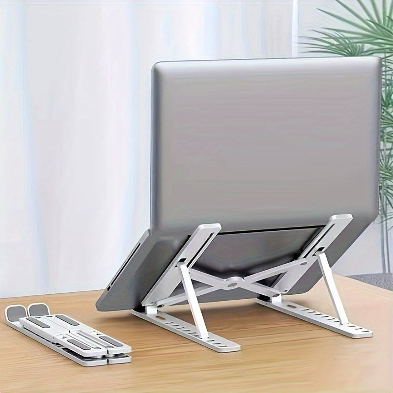 [Ergonomic Laptop Stand] Foldable Adjustable Laptop Stand - 21.5"x28" Desktop Cooling Base, Ergonomic Height Adjustment, Lightweight & Space-Saving Design, Anti-Slip Rubber Pads for Computers & Phones, White/Black, Perfect Gi