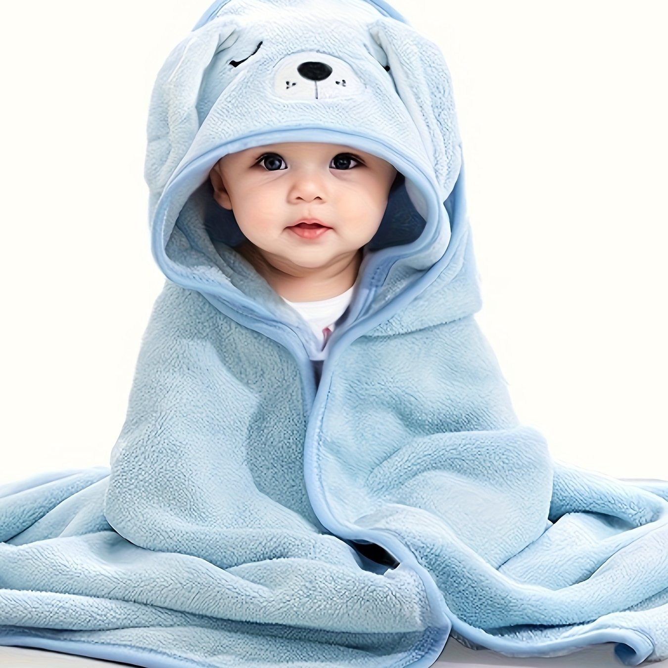 Baby Boy's 3D Animal Ear Bathrobe, Plain Cartoon Pattern, Soft Breathable Strong Absorbency, Baby Bath Towel, Can Be Used As A Quilt, Nap Blanket, Stroller Blanket.
