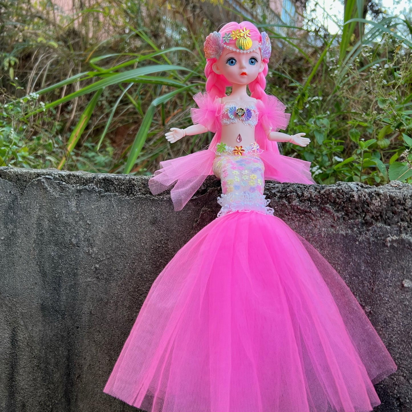 45cm/17.72inch Mermaid Doll Girl Toy Blue Eyed Children's Princess Doll Wedding Dress Doll Family Birthday Gift Fish Tail Can Be Unfolded, Christmas/Halloween/Thanksgiving Gift