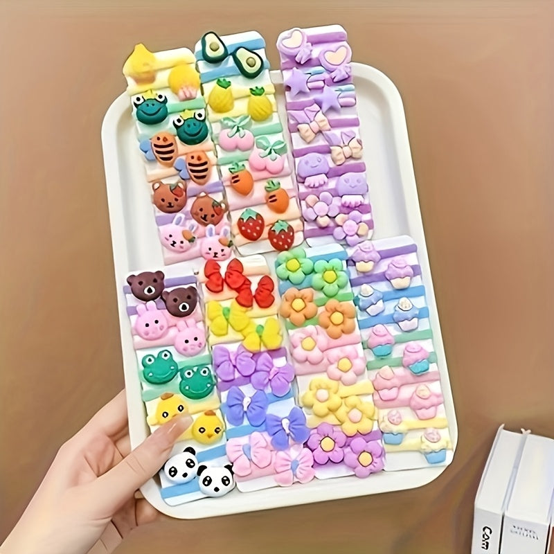 10pcs/20pcs/30pcs Cute Cartoon Animal and Flower Hair Ties for s - Soft Elastic Ponytail Holders, Perfect Gift, Mixed Colors Set