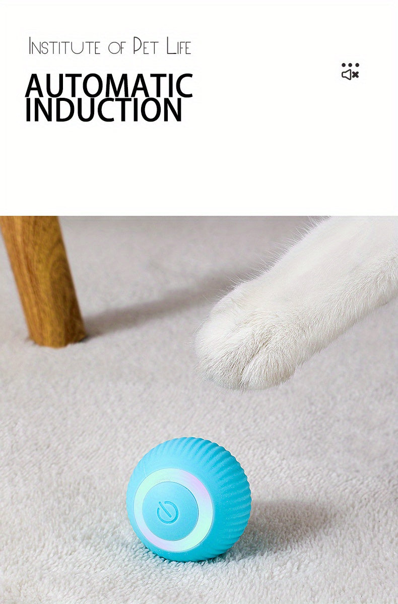 MIAOQUANJI Automatic Rolling Ball Toy for Cats - USB Rechargeable Interactive Play Ball with Motion-Activated Glow-in-the-Dark Feature, Durable Silicone, Safe for All Breeds & Sizes, Blue, Cat Ball Toy