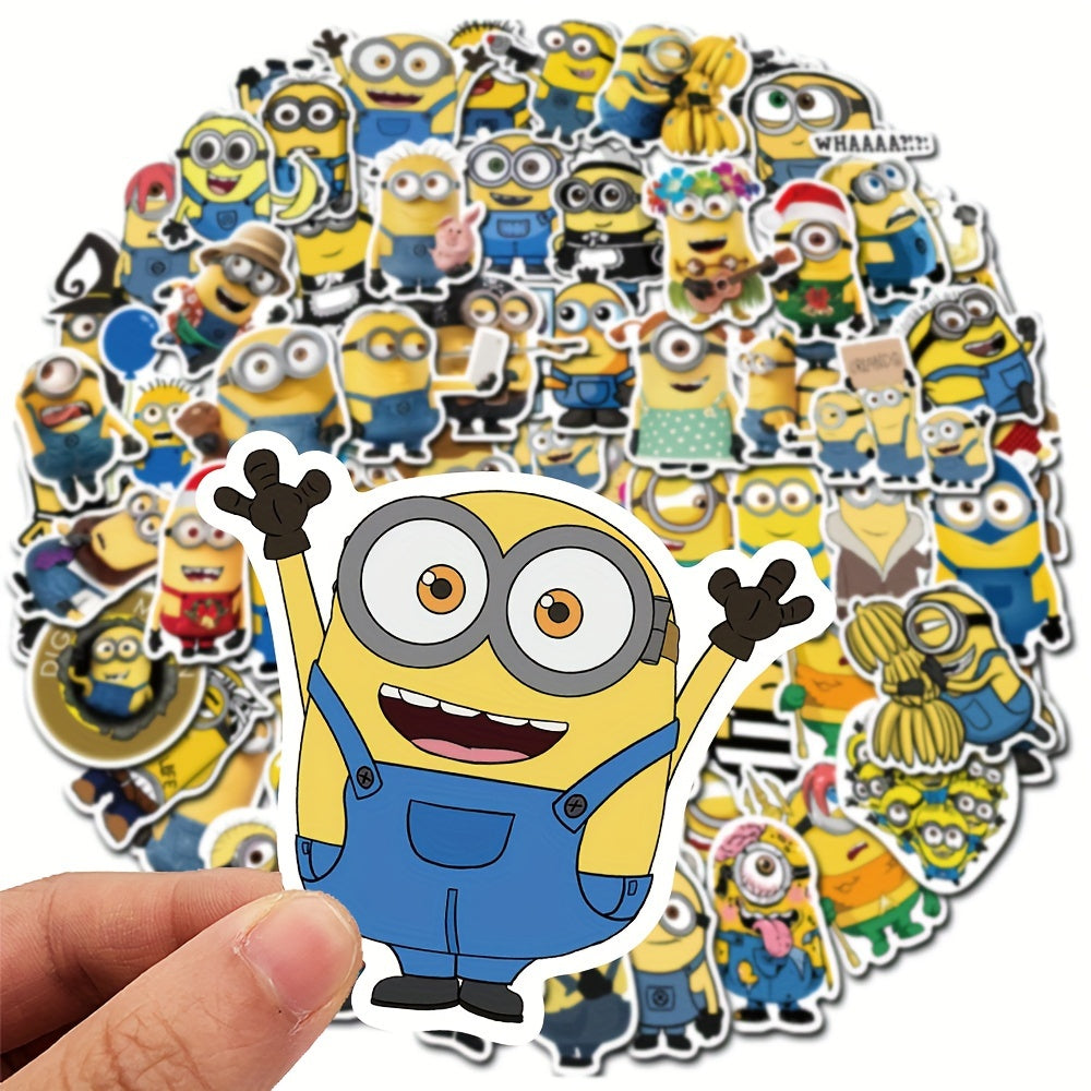 Minions 50pcs Cartoon Character Waterproof Stickers - Reflective Vinyl Decals for Luggage, Laptops, Skateboards & Water Bottles - Durable, Self-Adhesive Paper Material