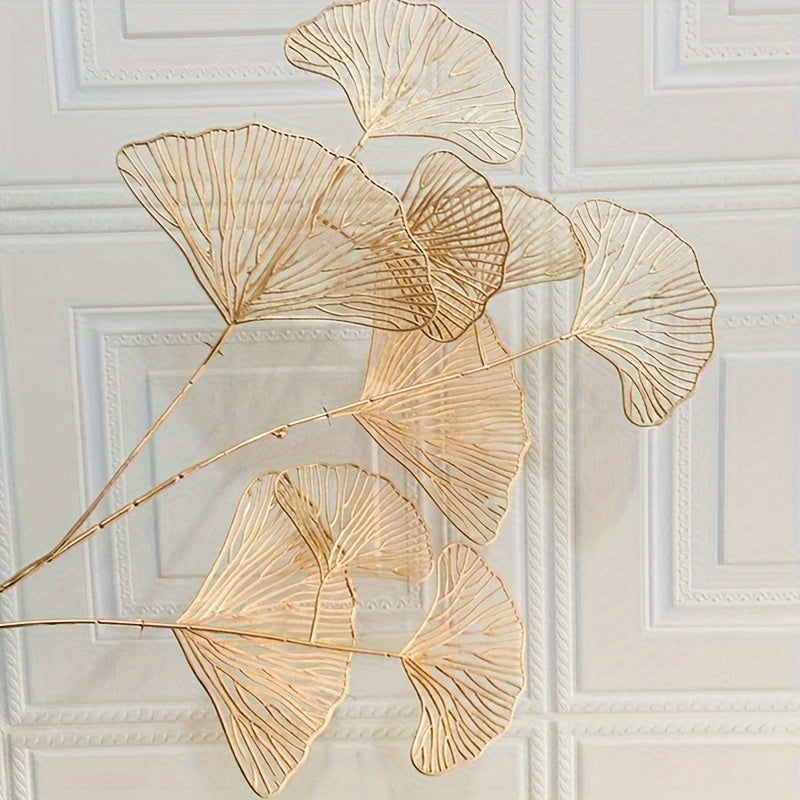 5pcs Golden Artificial Ginkgo Leaves Stems - Realistic Fake Plant Leaf Simulation for Vase Filler, Home Garden Wedding Decor, Winter Xmas Christmas Home Table Decor, Spring Chinese New Year Decor, DIY Craft Project, and Seaso
