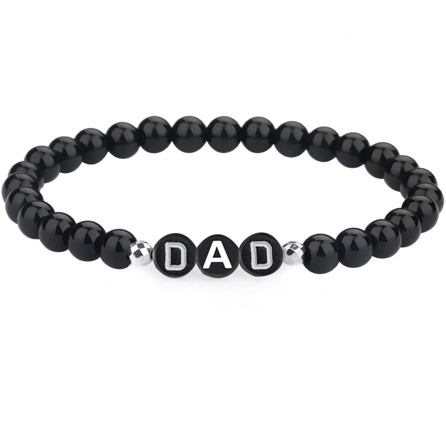 MAMA/ DAD Letter Beaded Bracelet Black Smooth Round Beads Stretch Father's Day/ Mother's Day Hand Jewelry Gift