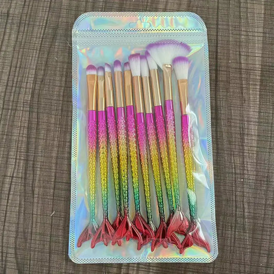 10pc 3D Rainbow Mermaid Make Up Brushes (A)