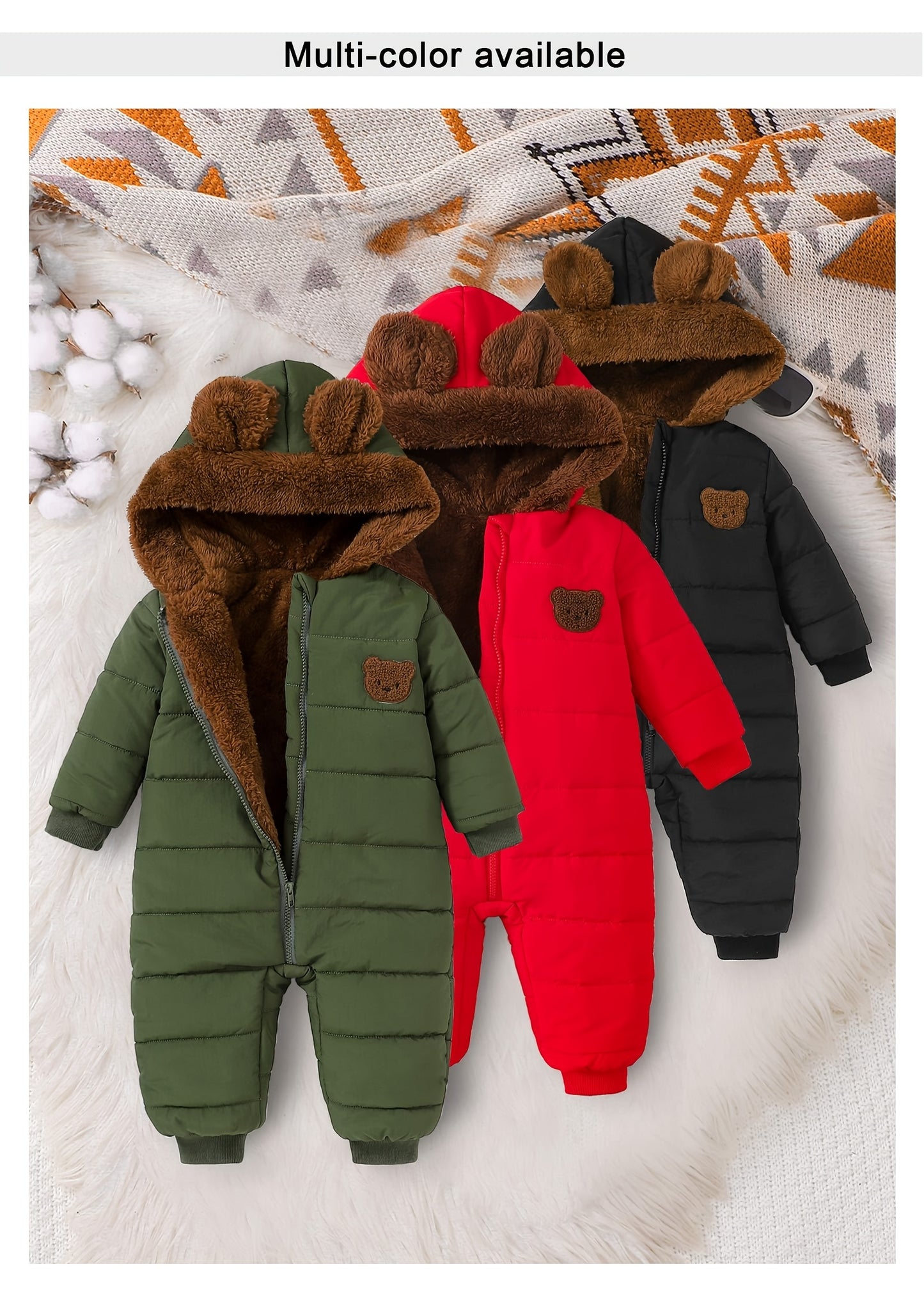 Baby Boy Winter Jumpsuit, Soft Plush Onesie with Hood, Warm Outfit Easy Diaper Change Loose Fit, Newborn Clothing for Infant & Toddler, Perfect for Cold Weather Outdoor & Photoshoots