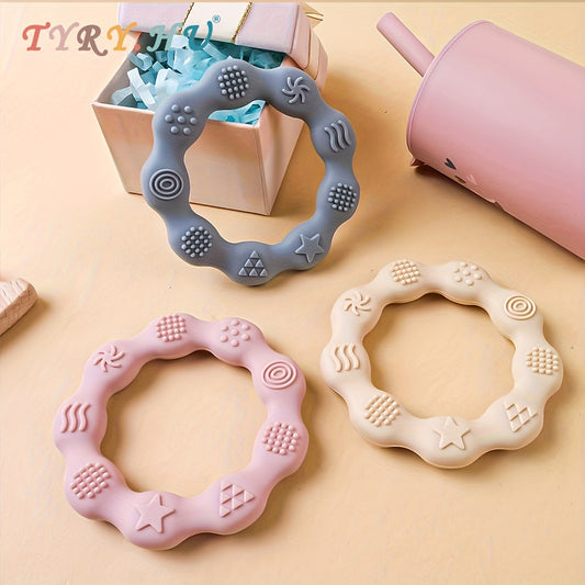 TYRY.HU Baby Teething Ring for 6+ Months - Soft Silicone Teether Toy with Textured, Newborn Gum, Dishwasher - Suitable for 0-2 Years (Bright,,,)