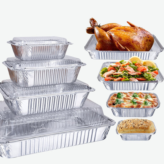 Heavy-Duty Disposable Aluminum Foil Pans with Clear Lids - Airtight, Recyclable Food Storage Containers for Cooking, Baking, Meal Prep, and Takeout - Ideal for Holidays like Christmas and New Year