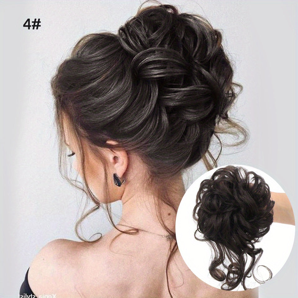 Add Volume And Style with Synthetic Messy Curly Hair Bun Chignon Scrunchy Hair Band! Hair Halloween Christmas