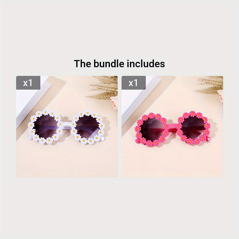 Trendy Cute Fresh Charming Daisy Flower Round Fashion Glasses, For Boys Girls Outdoor Sports Party Vacation Travel Supply Photo Prop