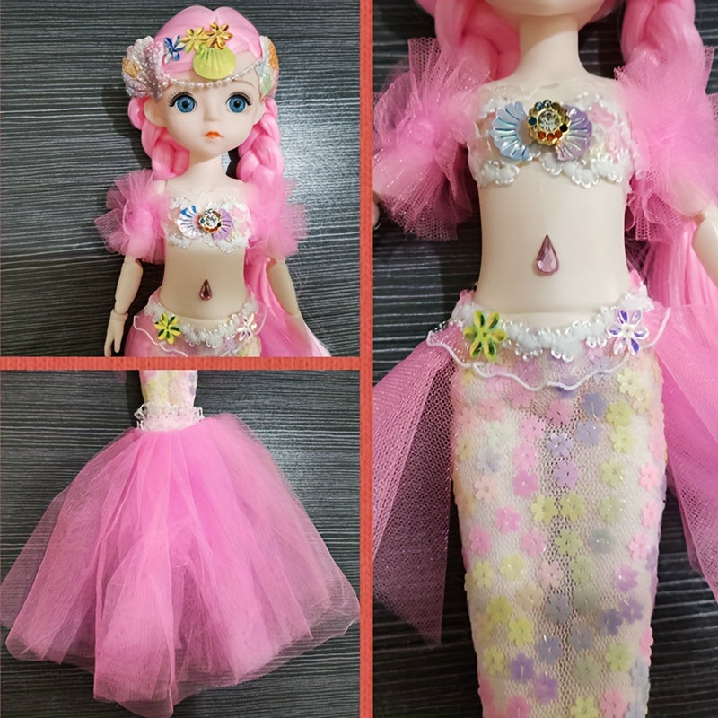 45cm/17.72inch Mermaid Doll Girl Toy Blue Eyed Children's Princess Doll Wedding Dress Doll Family Birthday Gift Fish Tail Can Be Unfolded, Christmas/Halloween/Thanksgiving Gift