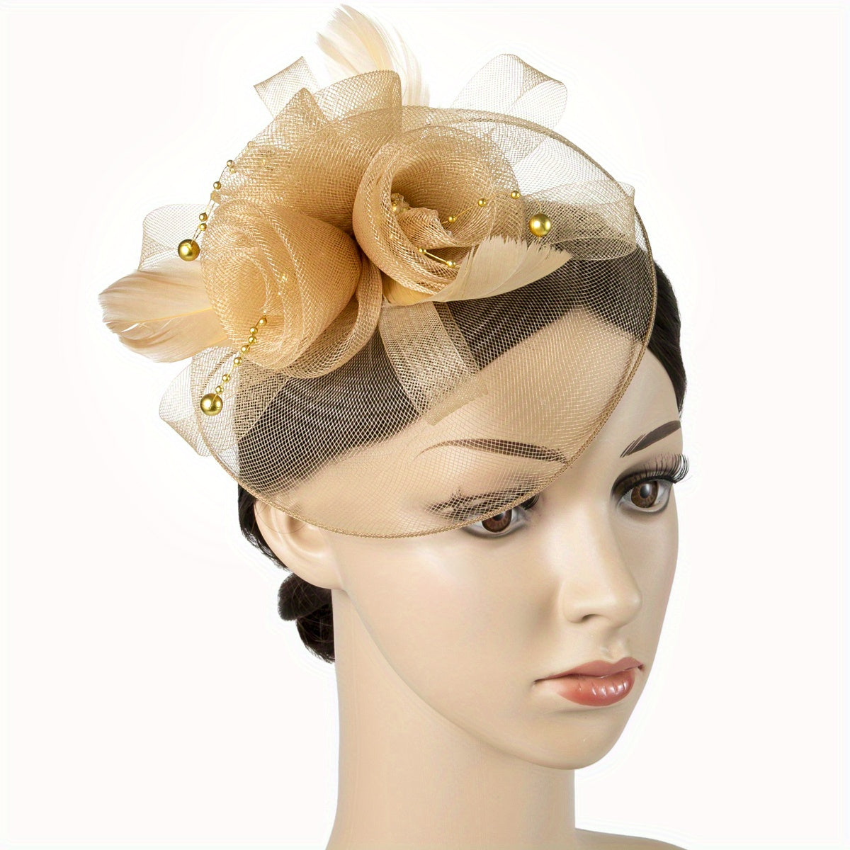 1pcs Women Mesh Flower Faux Feather Fascinator For Tea Party Birthday Horce-Racing Wedding Hat Derbyhat Church Hat