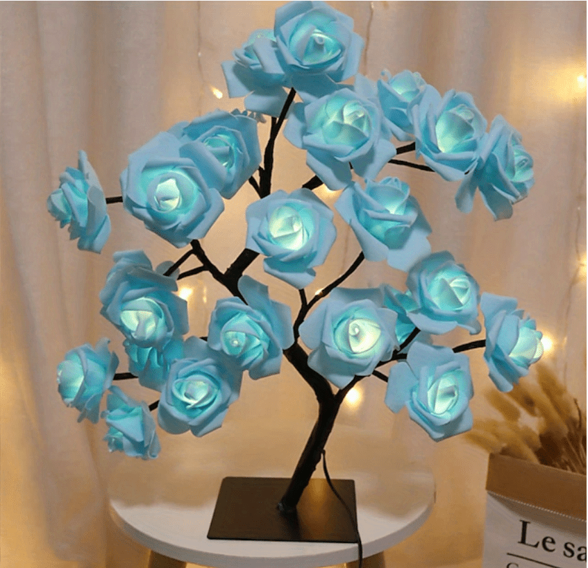 1pc LED Rose Flower Table Lamp, Valentine Tree Fairy Lights 24LED Rose Flower Tree Lights Valentine's Day USB Table Lamp Fairy Maple Leaf Night Light Home Party Christmas Wedding Bedroom Decoration Gift