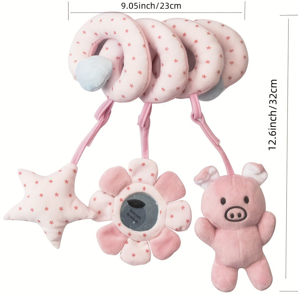 [Plush Toy for Boys and Girls] Infant Activity Hanging Plush Toy | with Music, Spiral Stroller and Crib Toy with Squeaker and Rattles, Educational Play for Newborns, 0-3 Years Old