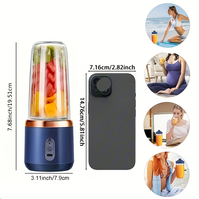 1pc Portable Blender, 400ML USB Rechargeable Mini Smoothie Maker with 6 Blades, Detachable Round Food Grade ABS Cup, Push Button Control, 1500mAh Lithium Battery, for Fruit Juice, Shakes, Baby Food - Travel Lid Included